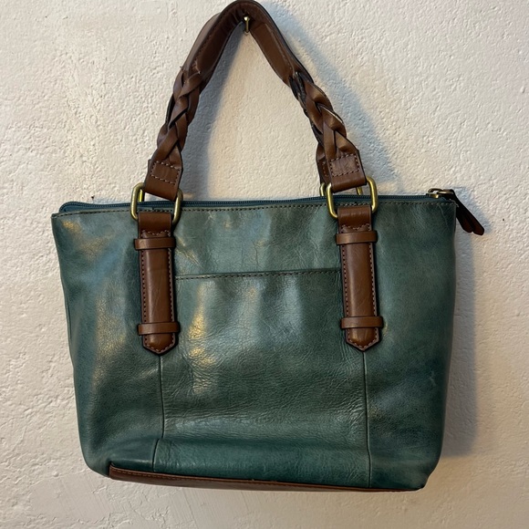 TIGNANELLO Green Leather Small Purse Braided Handles 12 x 8 x 4 Classy Soft - Picture 2 of 7